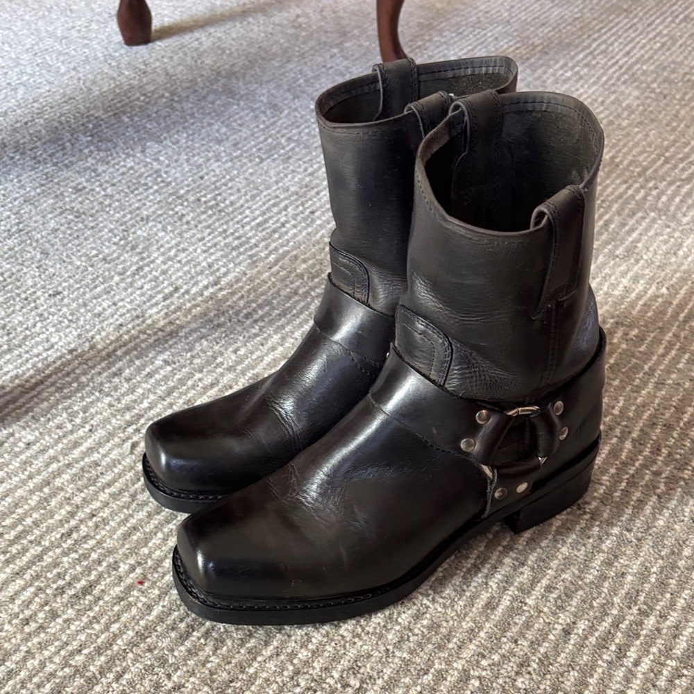 Frye Men's Black Leather Harness Boots